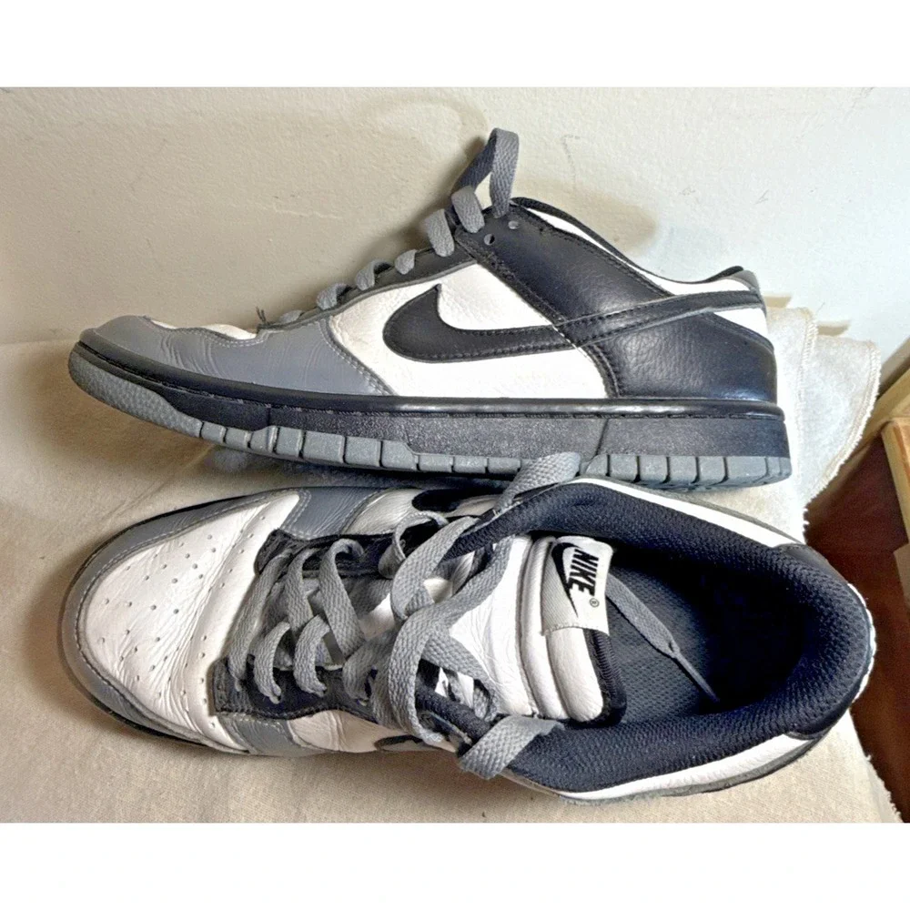 Nike Dunk Low Gray White Black Leather Sneakers Shoes Mens Size‎ 8.5